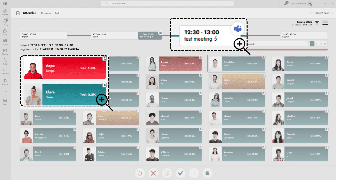 Attender Teams ikoner User interface with highlighted sections